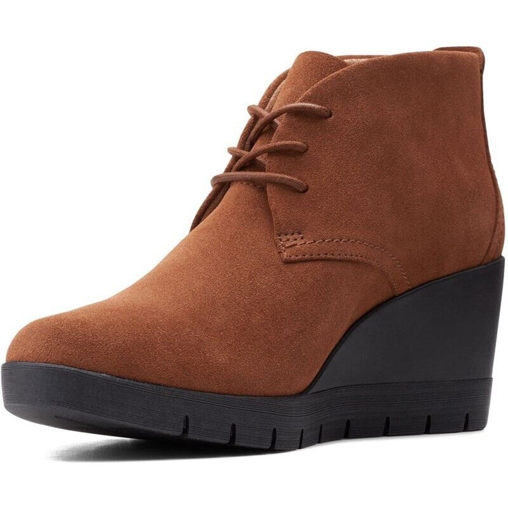 CLARKS DESERT BOOTS 9.5 ACTIVE AIR black brown suede BOOTIE wedge laces ladies - Picture 9 of 11